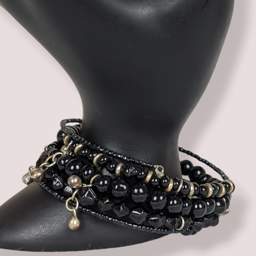 (2/$20) Black Beaded Memory Wire Bracelet